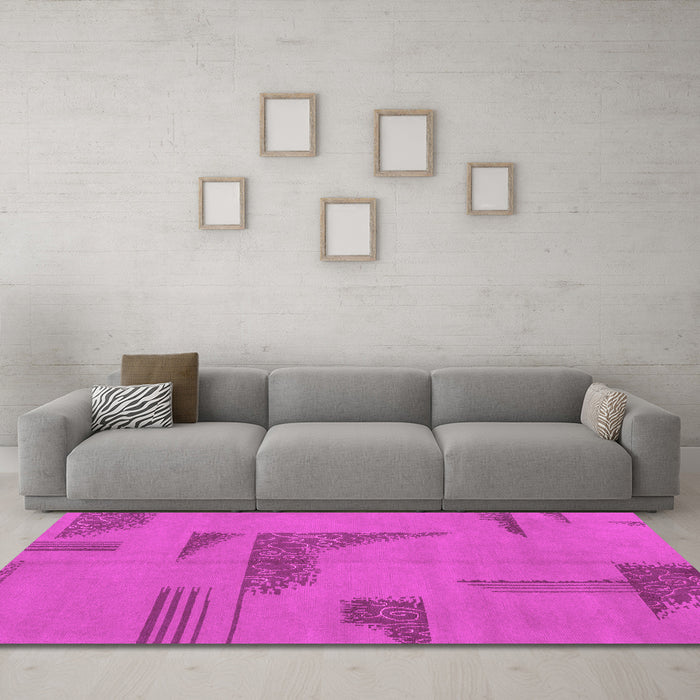 Machine Washable Abstract Pink Modern Rug in a Living Room, wshabs1858pnk