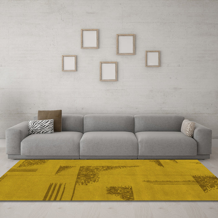 Machine Washable Abstract Yellow Modern Rug in a Living Room, wshabs1858yw