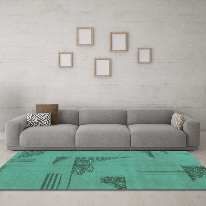 Machine Washable Abstract Turquoise Modern Area Rugs in a Living Room,, wshabs1858turq