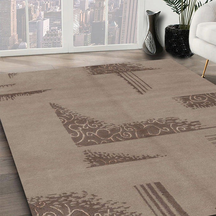 Abstract Dark Almond Brown Modern Rug in Family Room, abs1858