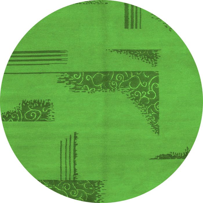 Round Abstract Green Modern Rug, abs1858grn