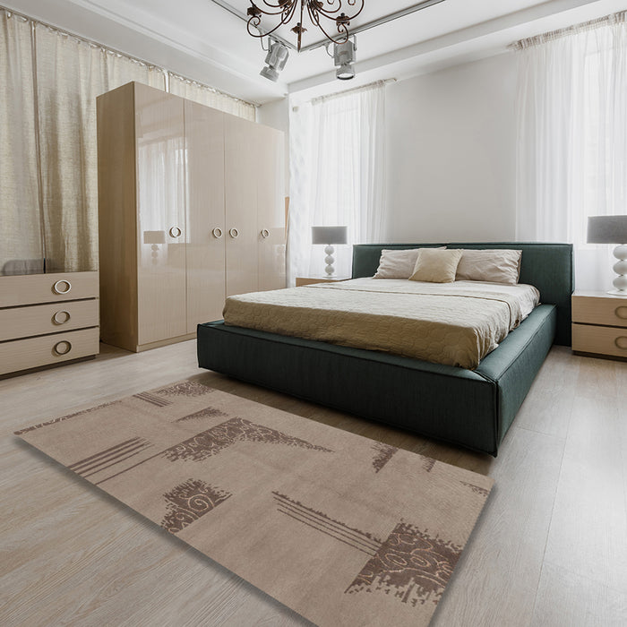 Abstract Dark Almond Brown Modern Rug in a Bedroom, abs1858