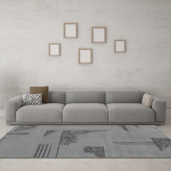 Machine Washable Abstract Gray Modern Rug in a Living Room,, wshabs1858gry