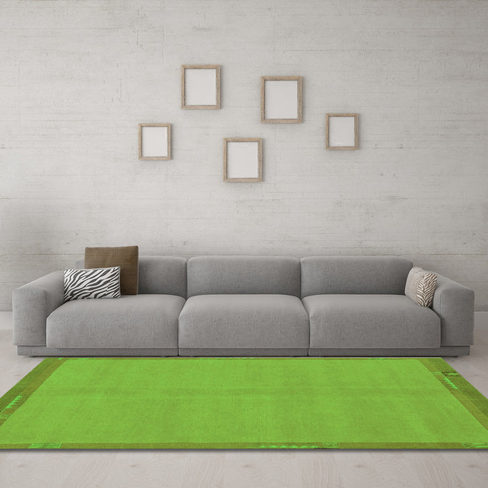 Machine Washable Abstract Green Modern Area Rugs in a Living Room,, wshabs1859grn