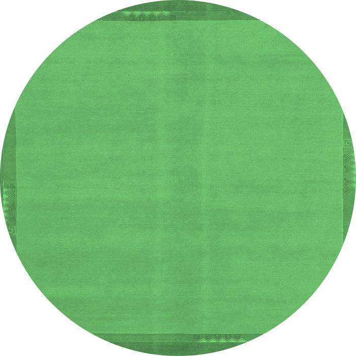 Round Machine Washable Abstract Emerald Green Modern Area Rugs, wshabs1859emgrn