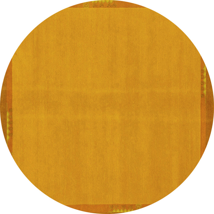 Round Machine Washable Abstract Yellow Modern Rug, wshabs1859yw