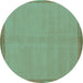 Round Machine Washable Abstract Turquoise Modern Area Rugs, wshabs1859turq