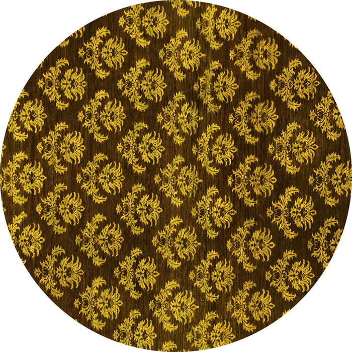 Round Machine Washable Abstract Yellow Modern Rug, wshabs185yw
