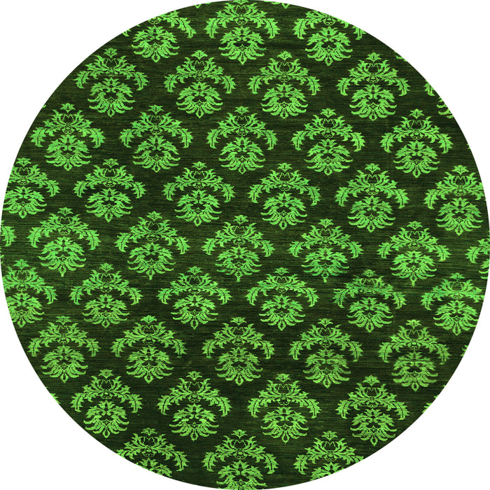 Round Machine Washable Abstract Green Modern Area Rugs, wshabs185grn