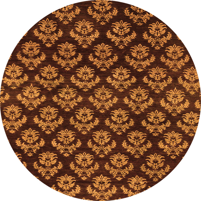 Round Machine Washable Abstract Orange Modern Area Rugs, wshabs185org