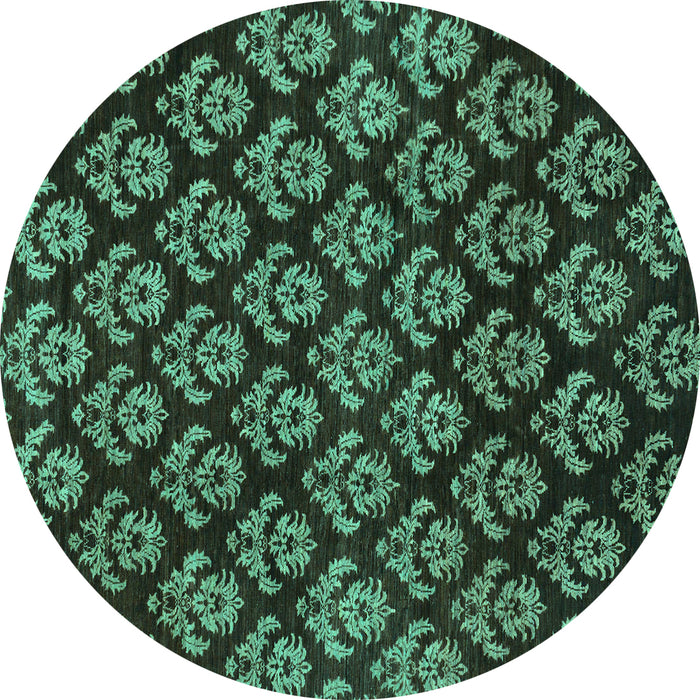 Round Machine Washable Abstract Turquoise Modern Area Rugs, wshabs185turq