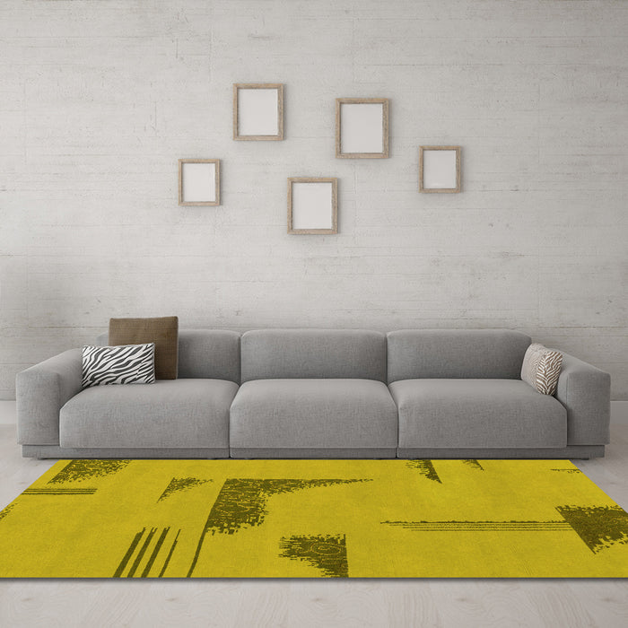 Machine Washable Abstract Yellow Modern Rug in a Living Room, wshabs1860yw