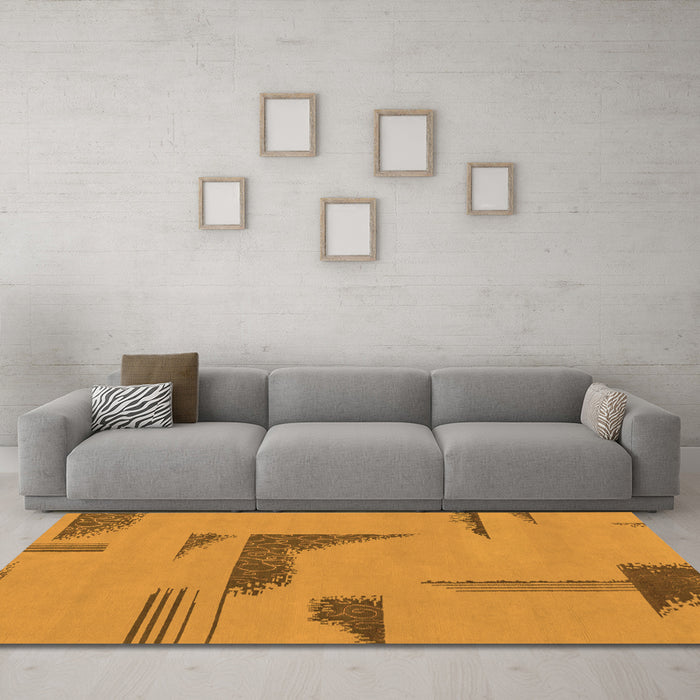 Machine Washable Abstract Orange Modern Area Rugs in a Living Room, wshabs1860org