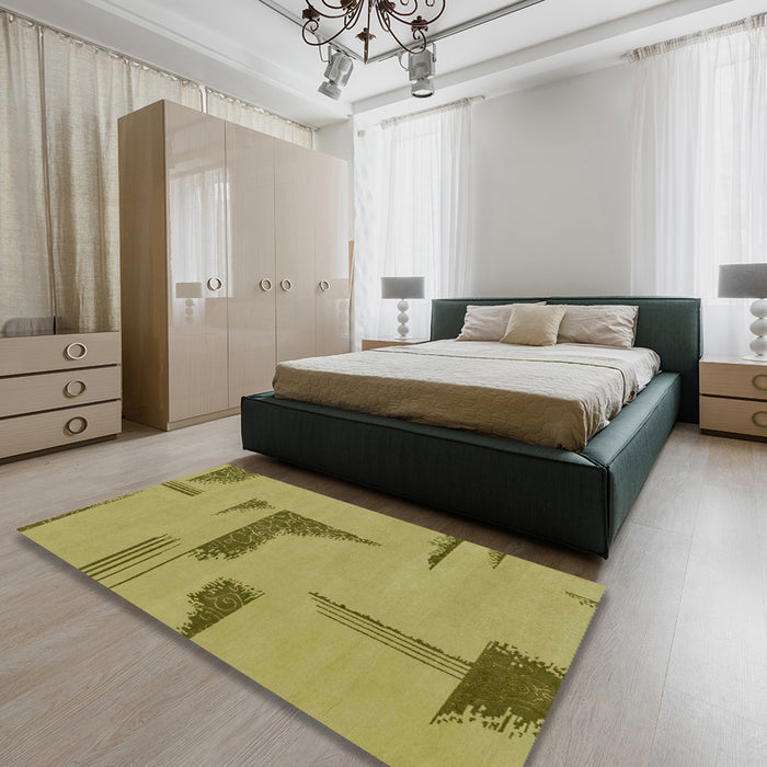 Machine Washable Abstract Dark Golden Brown Rug in a Bedroom, wshabs1860