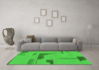 Machine Washable Abstract Green Modern Rug, wshabs1860grn