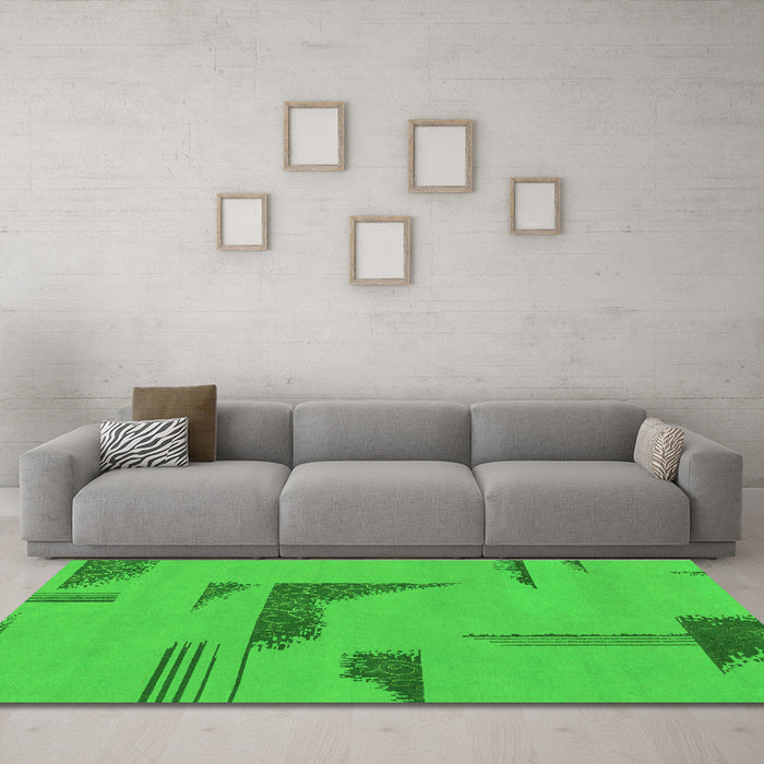 Machine Washable Abstract Green Modern Area Rugs in a Living Room,, wshabs1860grn