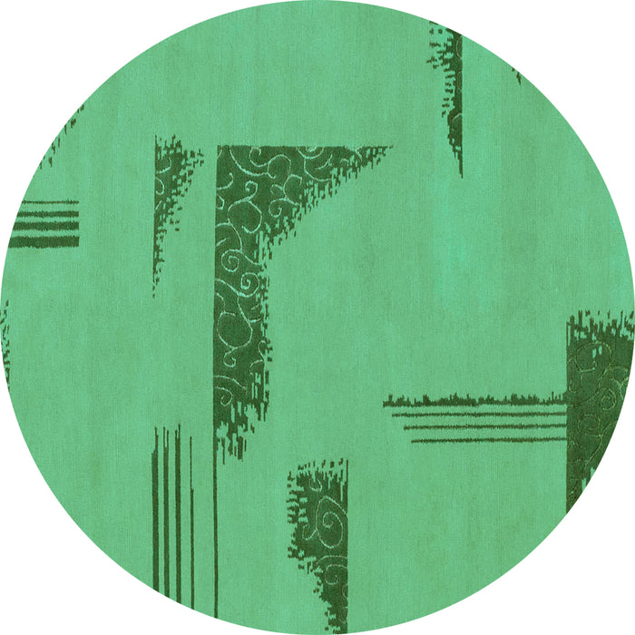 Round Machine Washable Abstract Turquoise Modern Area Rugs, wshabs1860turq