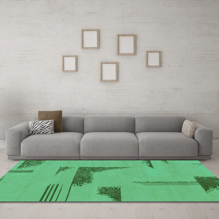 Machine Washable Abstract Turquoise Modern Area Rugs in a Living Room,, wshabs1860turq