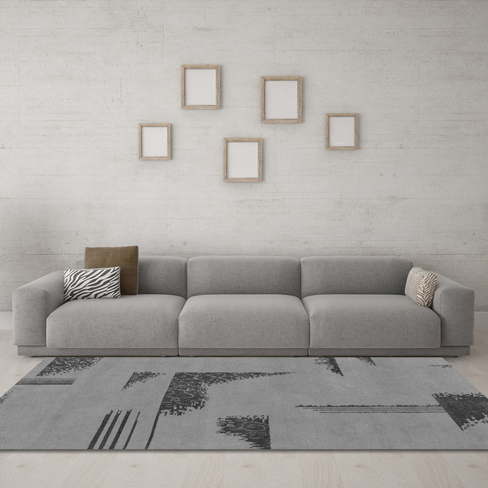 Machine Washable Abstract Gray Modern Rug in a Living Room,, wshabs1860gry