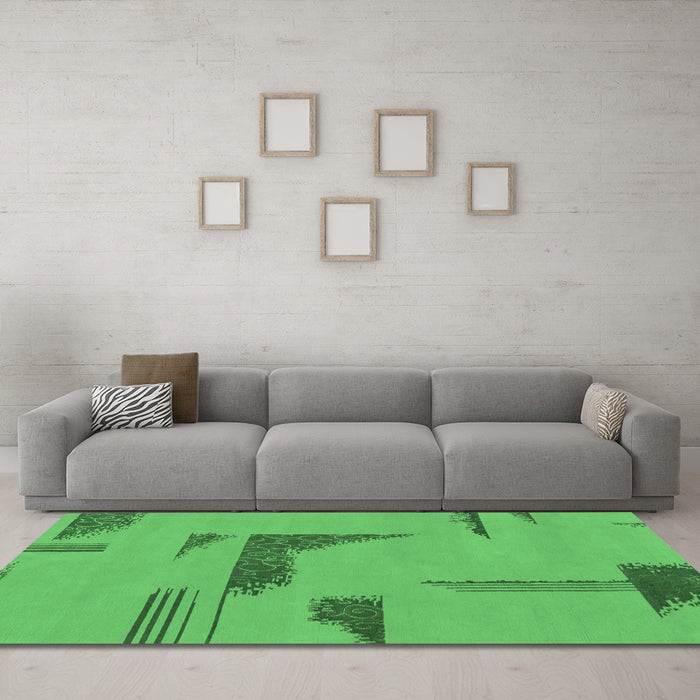 Machine Washable Abstract Emerald Green Modern Area Rugs in a Living Room,, wshabs1860emgrn