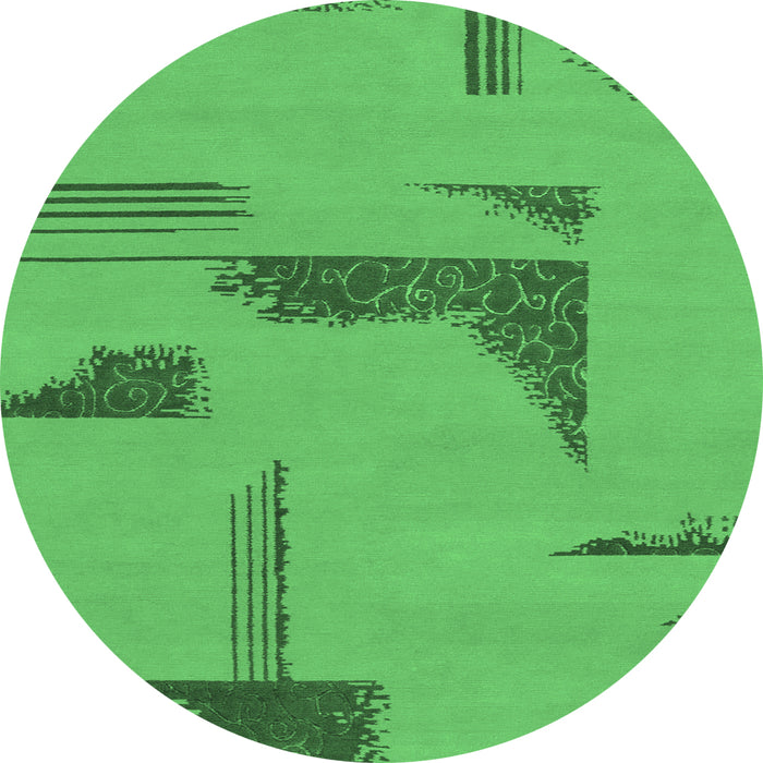 Round Abstract Emerald Green Modern Rug, abs1860emgrn