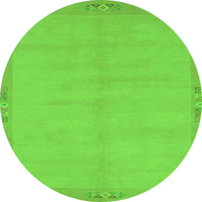 Round Machine Washable Abstract Green Modern Area Rugs, wshabs1861grn
