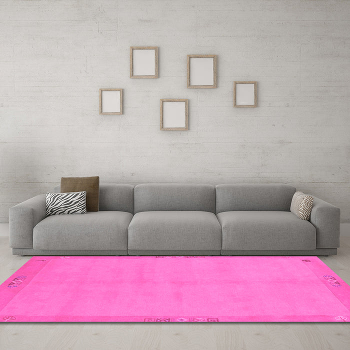 Machine Washable Abstract Pink Modern Rug in a Living Room, wshabs1861pnk