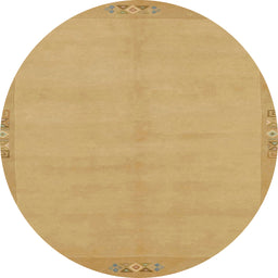 Round Abstract Yellow Modern Rug, abs1861