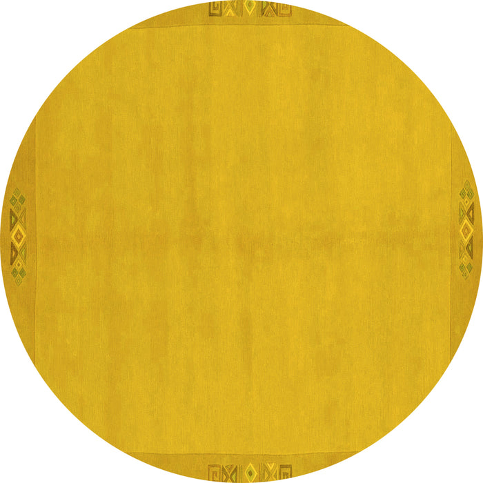 Round Machine Washable Abstract Yellow Modern Rug, wshabs1861yw