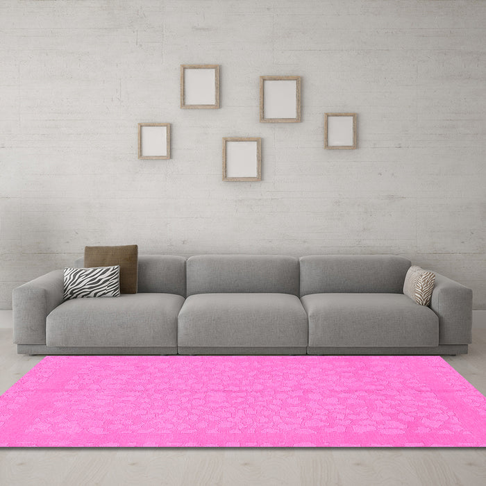 Machine Washable Abstract Pink Modern Rug in a Living Room, wshabs1862pnk