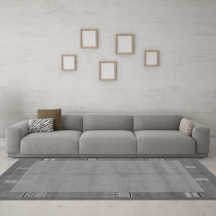 Machine Washable Abstract Gray Modern Rug in a Living Room,, wshabs1863gry