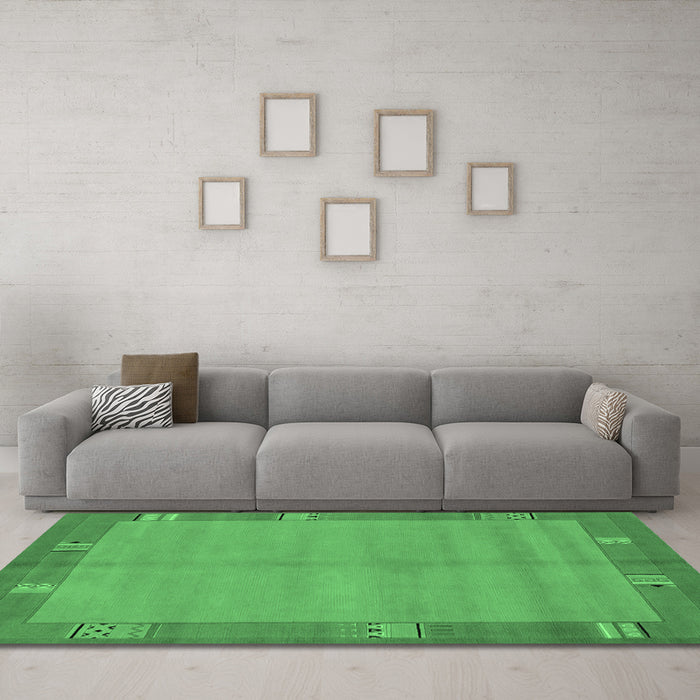 Machine Washable Abstract Emerald Green Modern Area Rugs in a Living Room,, wshabs1863emgrn