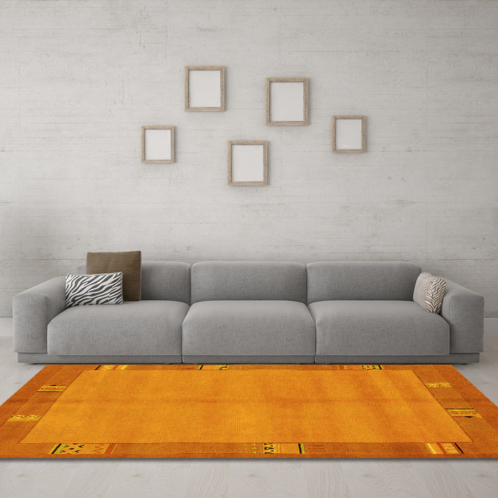 Machine Washable Abstract Yellow Modern Rug in a Living Room, wshabs1863yw