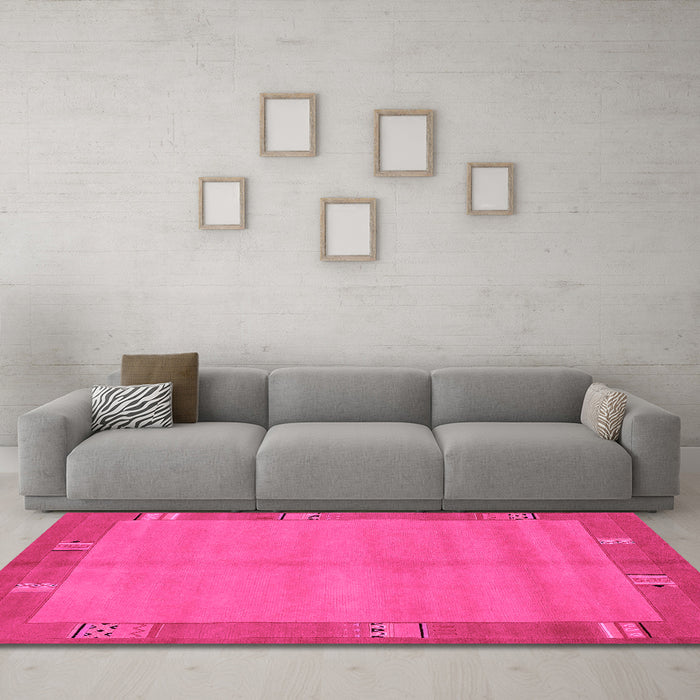 Machine Washable Abstract Pink Modern Rug in a Living Room, wshabs1863pnk