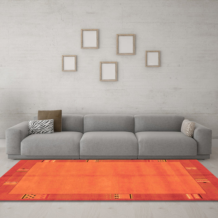 Machine Washable Abstract Orange Modern Area Rugs in a Living Room, wshabs1863org