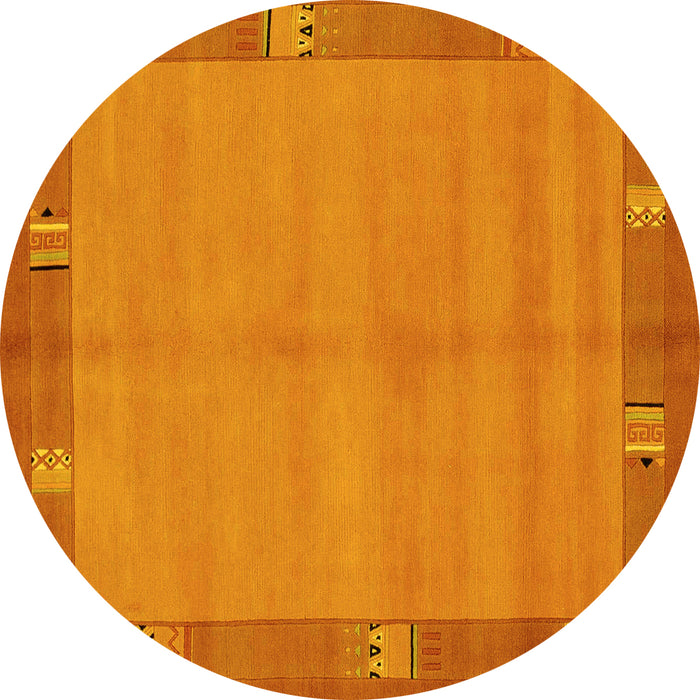 Round Abstract Yellow Modern Rug, abs1863yw