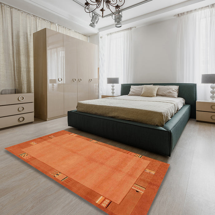 Machine Washable Abstract Orange Red Rug in a Bedroom, wshabs1863