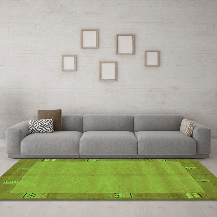 Machine Washable Abstract Green Modern Area Rugs in a Living Room,, wshabs1863grn