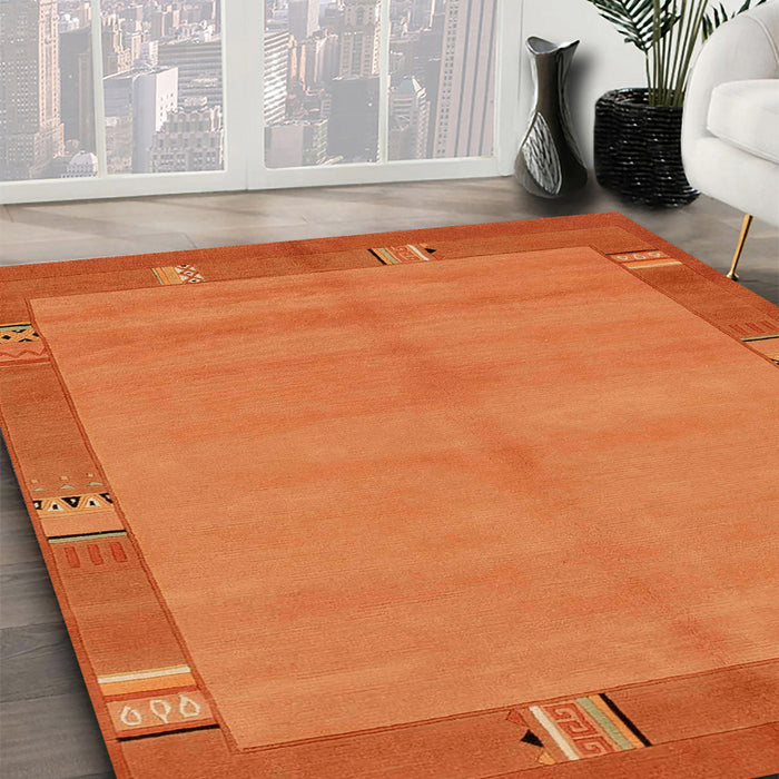 Machine Washable Abstract Orange Red Rug in a Family Room, wshabs1863