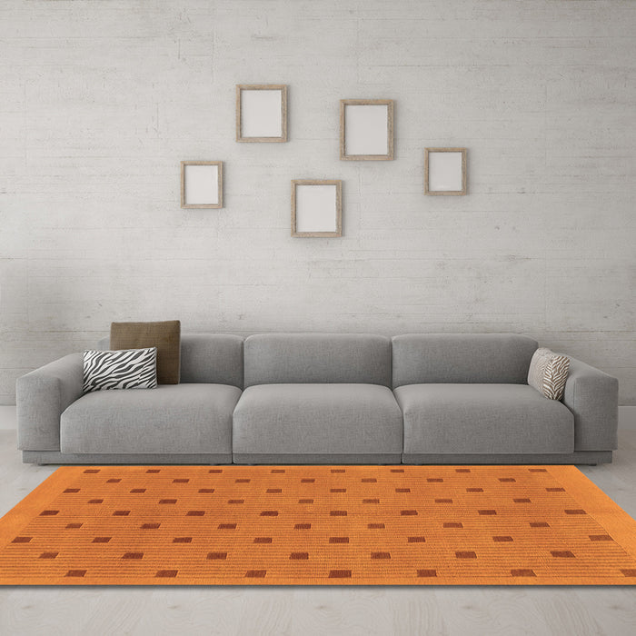 Machine Washable Abstract Orange Modern Area Rugs in a Living Room, wshabs1865org