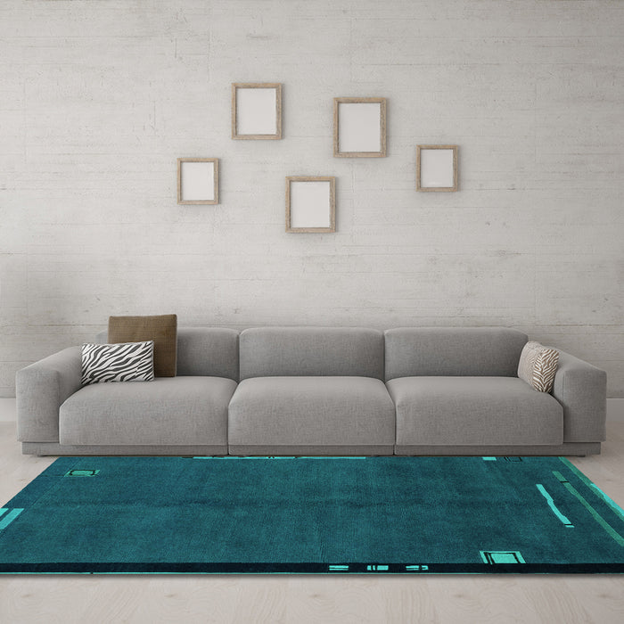 Machine Washable Abstract Turquoise Modern Area Rugs in a Living Room,, wshabs1866turq