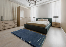 Abstract Deep-Sea Blue Modern Rug in a Bedroom, abs1866