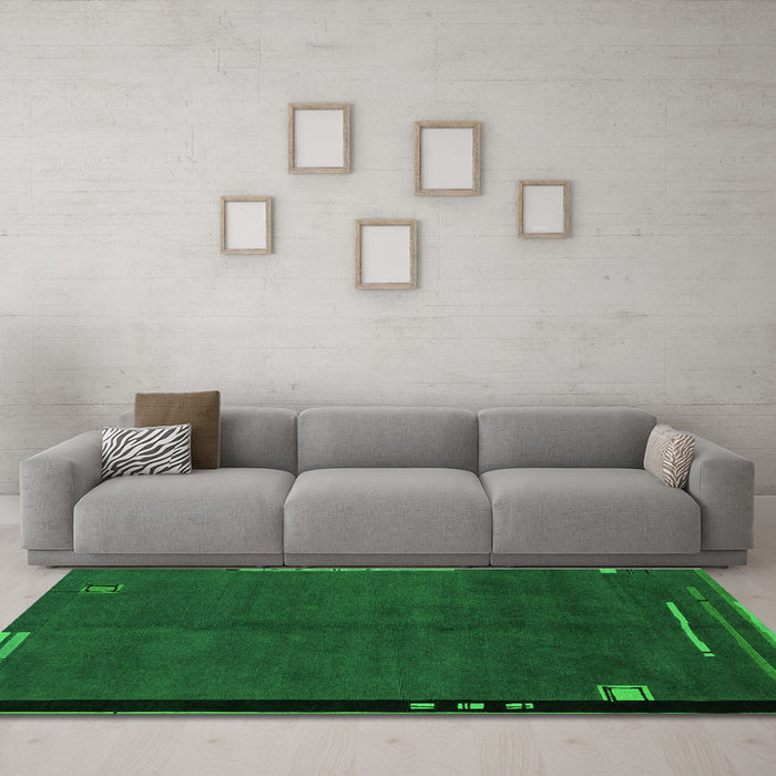 Machine Washable Abstract Green Modern Area Rugs in a Living Room,, wshabs1866grn