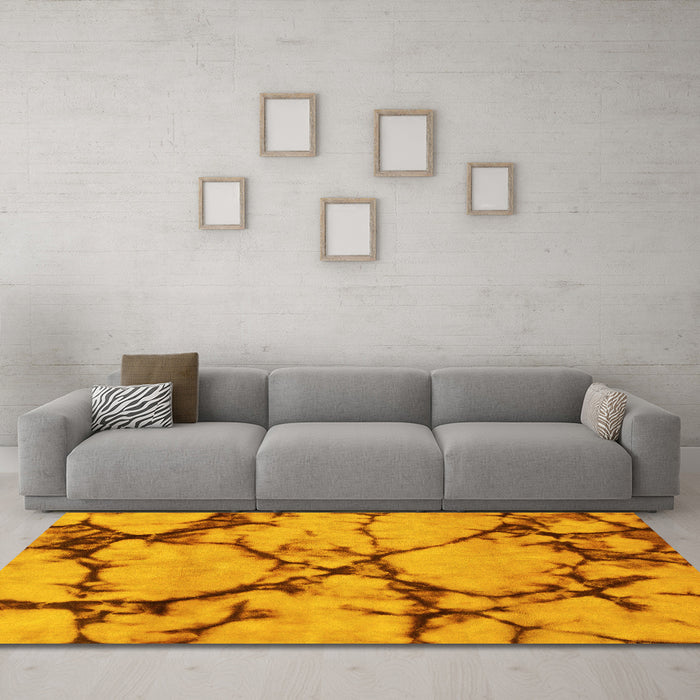 Machine Washable Abstract Yellow Modern Rug in a Living Room, wshabs1867yw