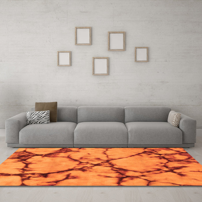 Machine Washable Abstract Orange Modern Area Rugs in a Living Room, wshabs1867org