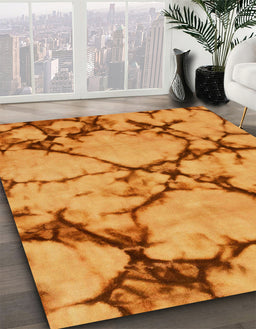 Machine Washable Abstract Orange Red Rug in a Family Room, wshabs1867