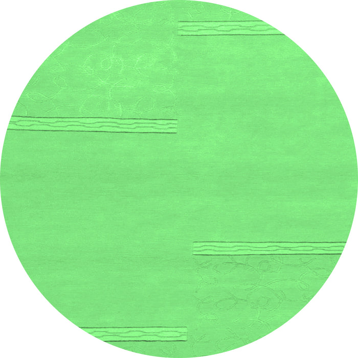 Round Machine Washable Solid Emerald Green Modern Area Rugs, wshabs1868emgrn