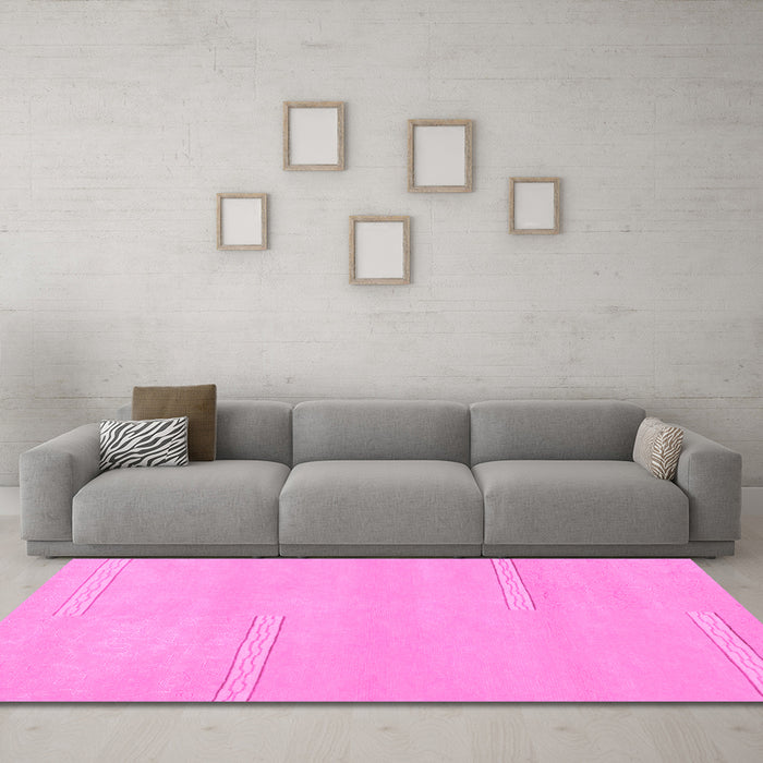 Machine Washable Solid Pink Modern Rug in a Living Room, wshabs1868pnk