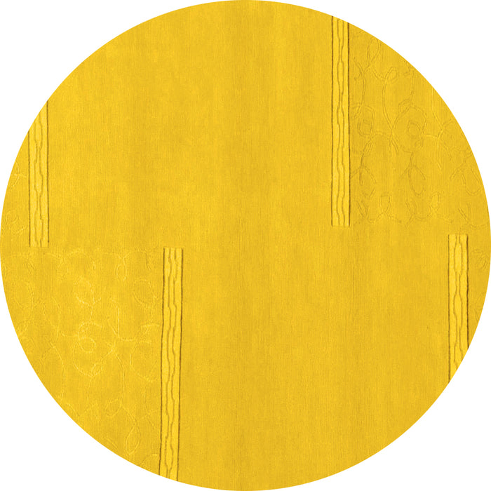 Round Machine Washable Solid Yellow Modern Rug, wshabs1868yw