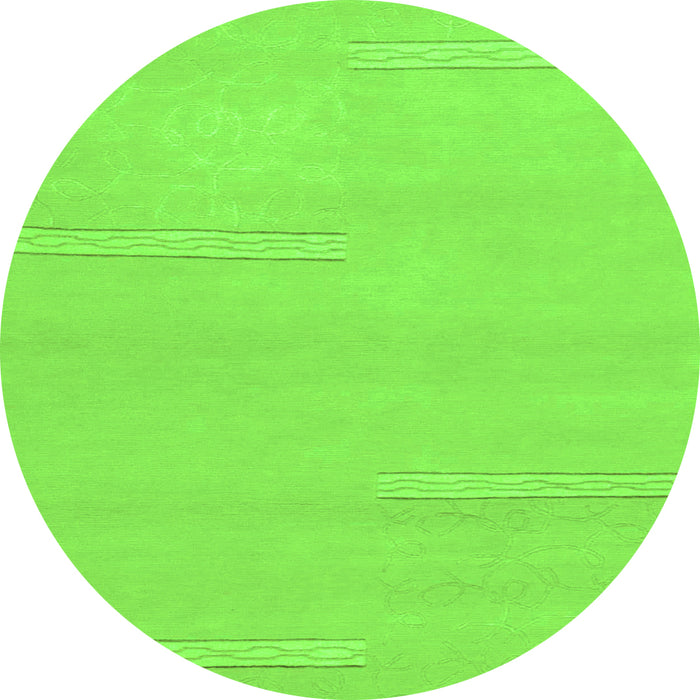Round Machine Washable Solid Green Modern Area Rugs, wshabs1868grn